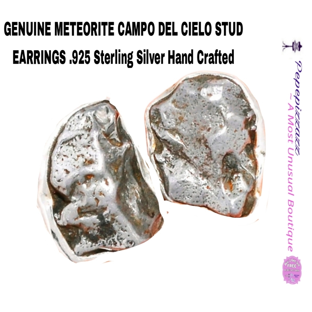 GENUINE METEORITE CAMPO DEL CIELO STUD EARRINGS .925 Sterling 3rd eye chakra